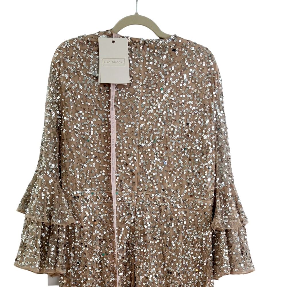 Mac Duggal Fully Sequined Ruffle Tiered 3/4 Sleeve Midi Dress 16 NWT Style 10802 - Picture 6 of 10